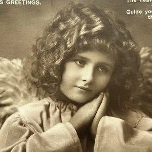 Antique RPPC Beautiful Christmas Postcard Adorable Little Girl Angel Cherub - Picture 1 of 8