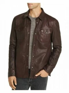 Camisa de diseñador marrón oscuro de piel de cordero para hombre 100 % cuero marrón oscuro - Imagen 1 de 3