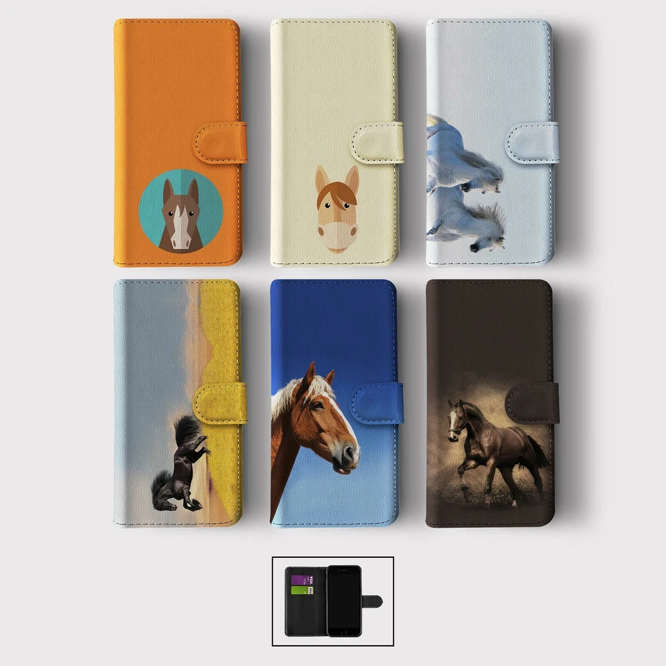 CASE FOR IPHONE 16 16E 15 14 12 12 SE WALLET FLIP PHONE COVER HORSE MUSTANG WILD - Image 1 of 1