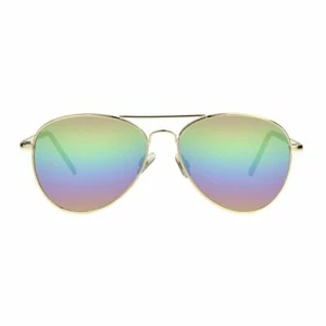 FOSTER GRANT GOLD FRAME RAINBOW MIRRORED LENS AVIATORSTYLE UNISEX DOLLY RBW - Picture 1 of 2