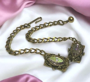 TARA VTG AURORA  BOREALIS Scallop Cut Rhinestones Gold Tone BRACELET Anklet 9.5” - Picture 1 of 7