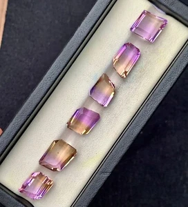 40 Carat Natural Ametrine Emerald Cut Gemstone Lot of 6 Pieces | Bi-Color - Picture 1 of 15