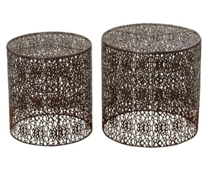 set of 2 COFFEE SIDE TABLE ACCENT antique brown copper patio NEW - Picture 1 of 2