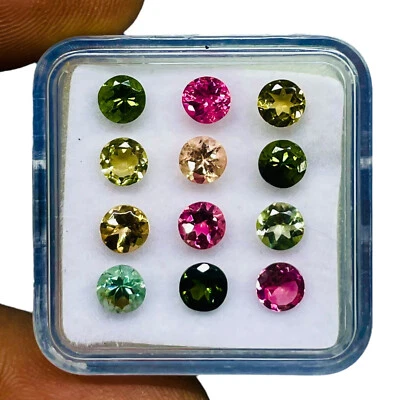 VVS 12 Pcs Natural Tourmaline 4.3mm Round Cut Multi Color Loose Gemstones Lot - Image 1 of 4