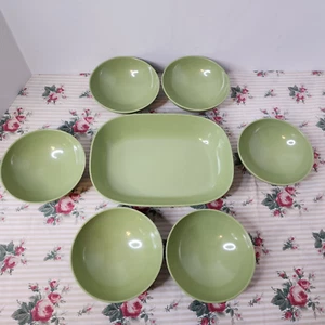 Vintage PMC Texas Ware 7 Piece Berry Bowl Set Avacado Green Melamine Melmac - Picture 1 of 13
