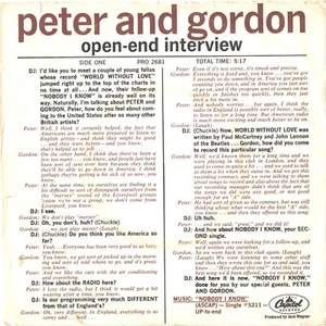 PETER & GORDON-PROMO ONLY PICTURE SLEEVE+45-(OPEN-END INTERVIEW)--PS--PIC--SLV - Foto 1 di 4