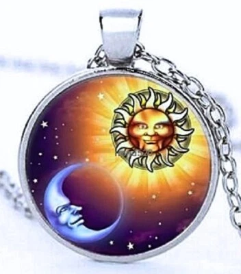 9 Moon Phase Yin Yang Sun Moon Face Bronze Silver Pendant Necklace Free Gift Bag - Image 1 of 4