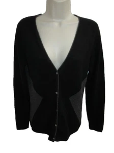Lauren Hansen 100% Cashmere Black Gray V-neck Cardigan Size S - Picture 1 of 4