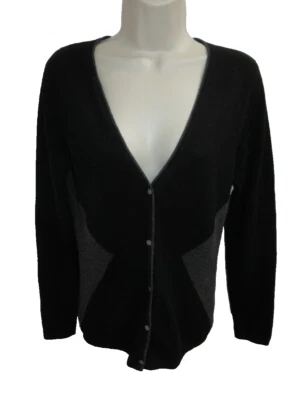 Lauren Hansen 100% Cashmere Black Gray V-neck Cardigan Size S - Image 1 of 4