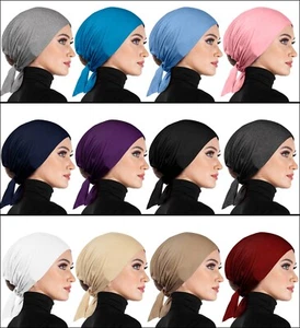 Lot of 12 Women's Cotton Bonnet Under Scarf Hijab Caps with Ties bandana scarf - Picture 1 of 14