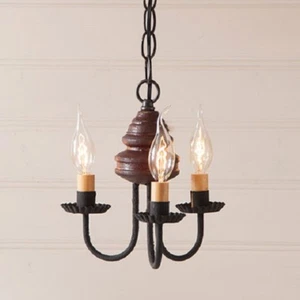 3 Candle WOOD & METAL CHANDELIER Primitive Colonial Ceiling Light Candelabra USA - Picture 1 of 10