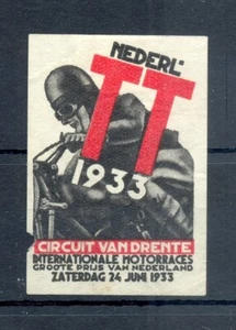 NEDERLAND POSTER STAMP 1933 TT ASSEN - MOTOR SPORT - FRAAI -MIST KLEIN STUKJE - Afbeelding 1 van 1