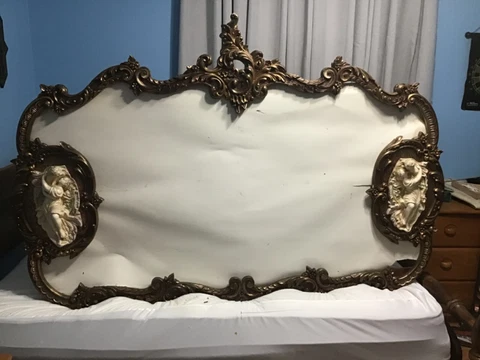 Vintage French Italian Rococo Louis XV Gold Wall Mirror Frame Porcelain Lovers Cover