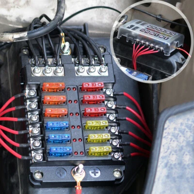 Bloque de caja portafusibles de hoja negra universal de 12 vías para automóvil con indicador LED duradero A Foto 1 de 4