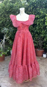 Selkie Off-The-Shoulder Floral Print Belted Maxi Flowing Summer Dress Sz M - Picture 1 of 13