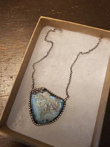 Turquoise Albalone Gemstone Silver Necklace 8" - Picture 1 of 6