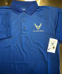 US Air Force Golf Shirt Blue Performance Poly Moisture Wicking Polo USAF AF Blue