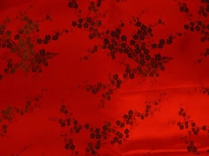 SATIN BROCADE PEACH FLOWER JACQUARD DAMASK KIMONO ASIAN FABRIC 47" X 72" - Picture 1 of 3