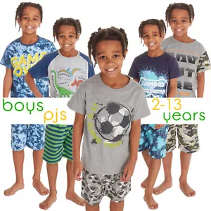 Boys 2 Piece Pyjama Set Cotton Rich PJs Summer T-shirt Shorts Set Age 2-13 Years - Picture 1 of 30