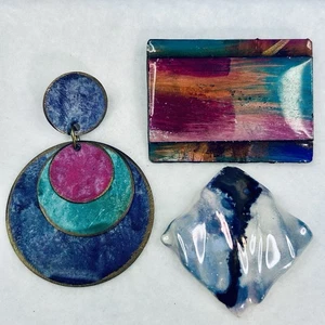 Lote de 3 Broches de Declaración Reciclados Vintage Original Joyería Arte Prendedores - Imagen 1 de 5