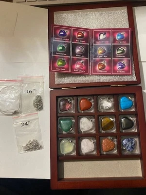 12 Heart Shaped Gem Stones Kit in Wood Case - Image 1 of 4