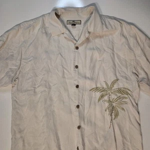 Tommy Bahama Herren Hawaiihemd Large Beige Palmen Bestickt 100% Seide - Bild 1 von 6
