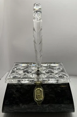 VF 50s LUCITE RIALTO PURSE BAG Clear 4 Leaf Top Marbled Gray Bottom Hi Value NR - Image 1 of 4