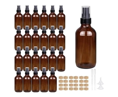 Elegantes frascos de spray de vidro âmbar 4 oz para óleos essenciais e sprays corporais - Conjunto com 24 - Imagem 1 de 4