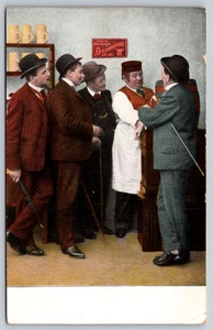 Postcard  Men in Bowler Hats Gathered Around Beer Keg - Picture 1 of 2