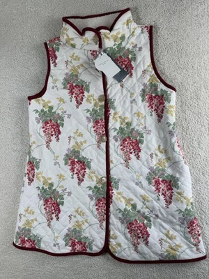 Laura Ashley Vest Women Large White Floral Quilted Sherpa Lined Button Gilet New — 第 1/4 张图片