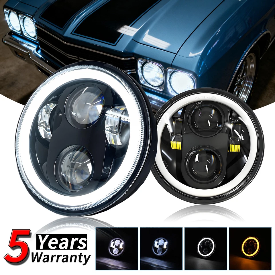 适用于宝马 318is 1991 5-3/4 5.75 英寸 LED 车头灯 高/低光束 DRL — 第 1/4 张图片