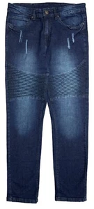 Men's Biker Denim Jeans Classic Straight Fit - Picture 1 of 12