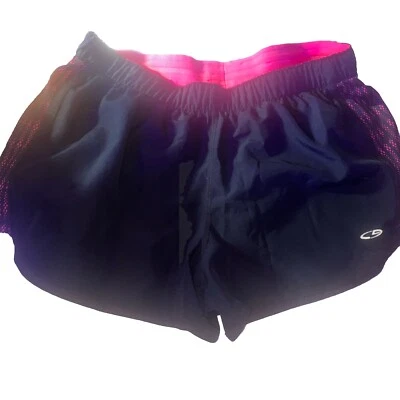 Pantalones Cortos Champion Mujer Negro Rosa Malla Rayas Atléticos Correr Activo Talla M Foto 1 de 4