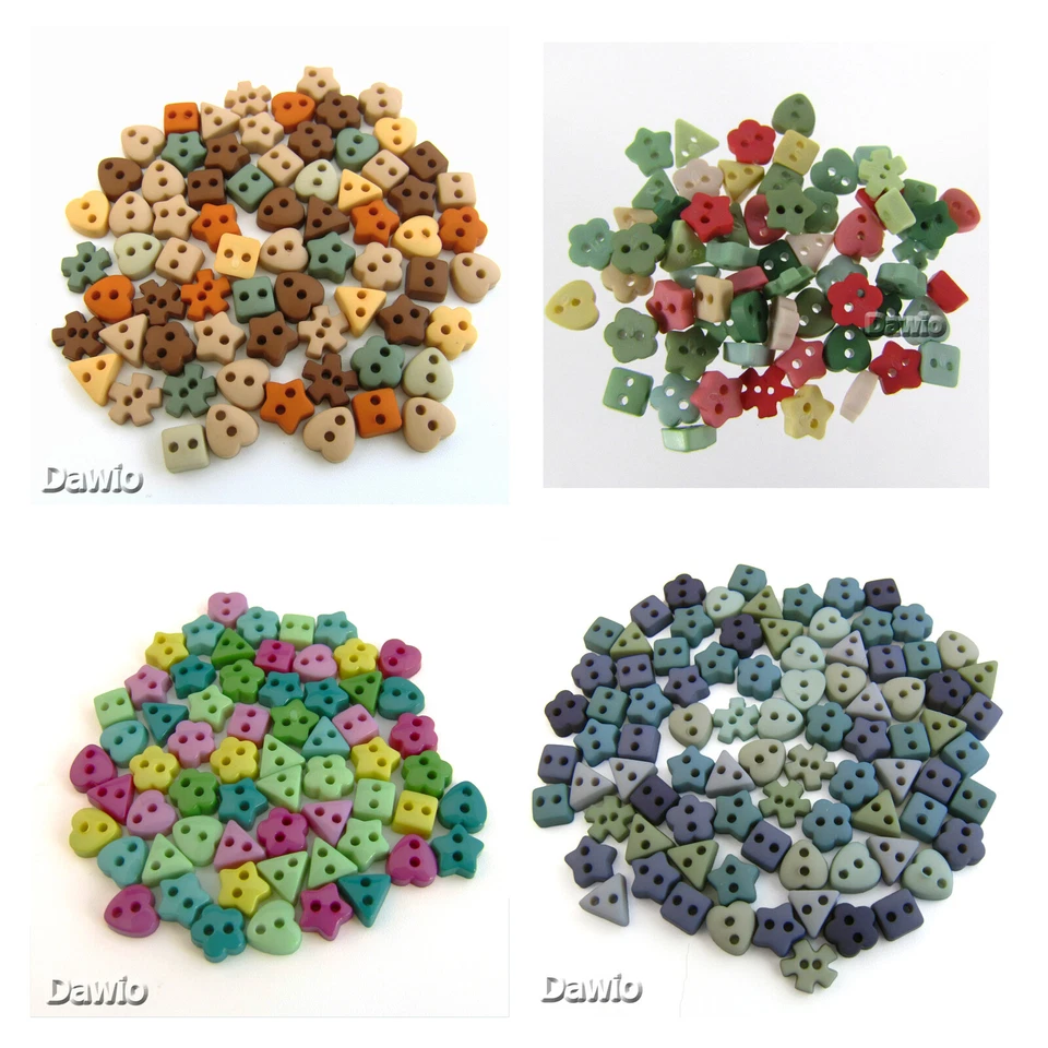Herz Blüte Quadrat 50 bunte Knöpfe in 4 Farben Tiny Buttons zum Nähen Basteln  - Bild 1 von 1