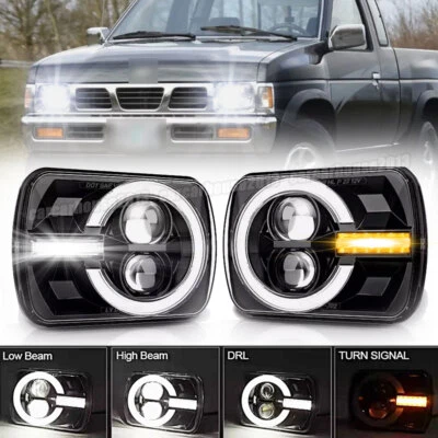 For Nissan Pickup Hardbody D21 2PCS 7x6" LED Headlights H4 DRL Hi/Lo Turn DOT - image 1 of 4
