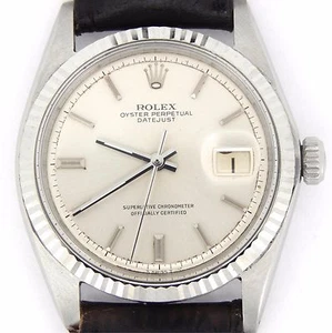 Rolex Datejust Hombres Acero Inoxidable Oro Blanco 18K Reloj Marrón Plata Esfera 1601 - Imagen 1 de 7