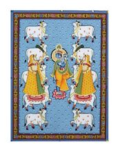 Pichwai Painting Art Lord Krishna Cows Devotes Handmade Watercolor Indian Wall D