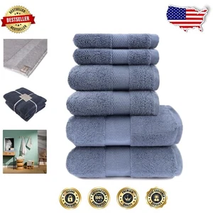 Luxury 6-Piece Organic Cotton Turkish Bath Towel Set - Super Absorbent & Soft - Picture 1 of 8