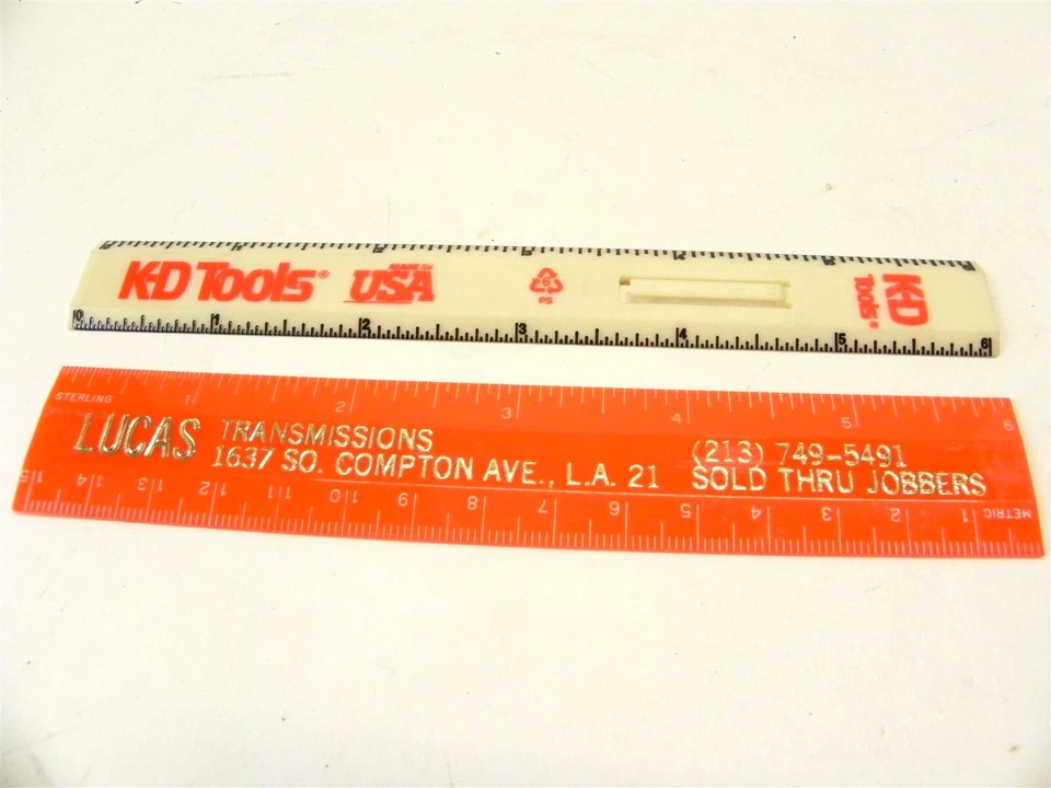 VINTAGE PREOWNED POCKET RULERS BY LUCAS TRANSMISSIONS AND K-D TOOLS  - Image 1 of 4