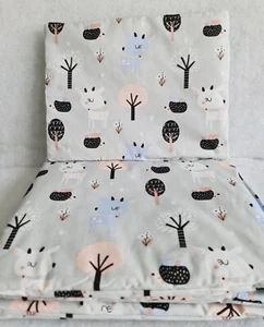 2pc BEDDING SET for bedside crib QUILT PILLOW filled crib forest animals grey - Picture 1 of 1