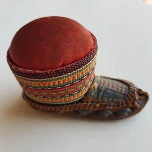 Balkan Opanek pin cushion leather Serbian folk art miniature shoe vintage - Picture 1 of 17
