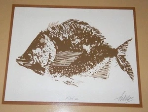 Einzigartiger gerahmter Holzschnitt signiert vom Künstler erhabenes Siegel mit dem Titel "Fisch II" - Bild 1 von 8