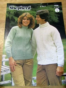 SHEPHERD LADIES & MANS JUMPER KNITTING PATTERN LEAFLET NO. 7606 SIZE 85-115CM.. - Picture 1 of 2