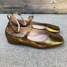 BODEN Ballet Flats Shoes Women's 7.5 EU 38 Gold Straps Square Toe 646597