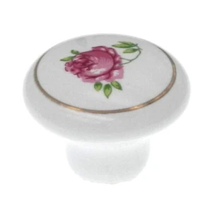 Liberty White Ceramic Pink Rose Flower 1 5/16" Knob P40011H-W-C7 -12pack - Picture 1 of 2