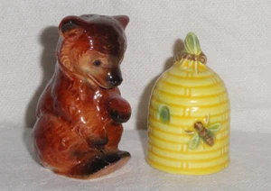 Vintage Goebel Salt & Pepper Shakers ~ Bear & Beehive ~ W Germany - Picture 1 of 7