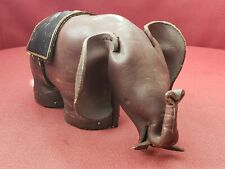 VINTAGE SMALL ELEPHANT LEATHER ENGLAND HANDMADE BANK  7.5”x 4”x 3"