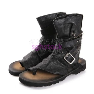 Men's Roman Ring Toe High Top Gladiator Sandals Boots Leather Buckle Beach Shoes - Picture 1 of 11