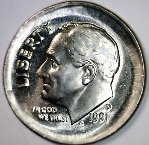 1991 ERROR LARGE Broad Struck Roosevelt Dime CH BU Coin .05 SIZE Broad Strike #3