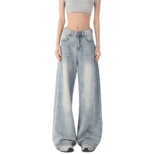 Womens High Waist Trousers Straight Leg Denim Pants Long Length Bottoms and Jean - Picture 1 of 20